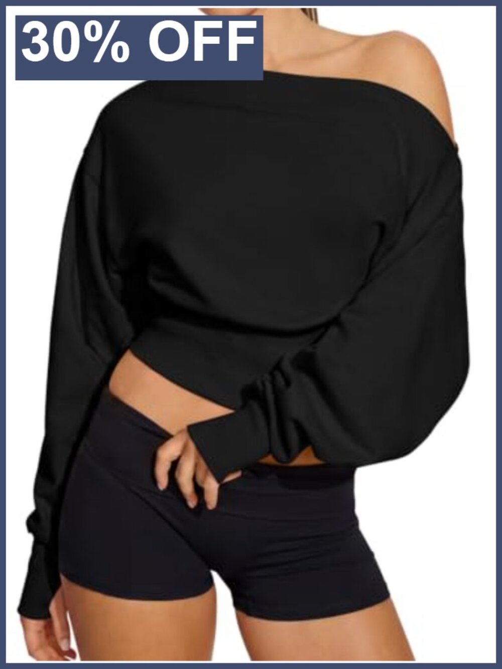 Womens Off Shoulder Sweatshirt Crop Top Oversized Workout Shirt